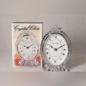 Crystal Clear Oval Quartz Clock 14cm/7” Clear Glass Mantel Desk Clock NIB